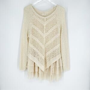 A’REVE Tiered Ruffle Mini Knit Dress S/M Cream
